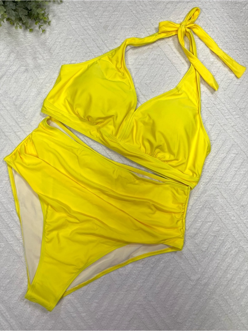 Neon Yellow Halter High Waist Bikini Set Size 3XL